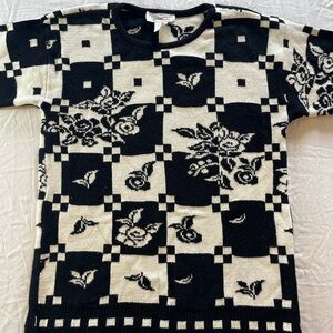 Worthington Black & White Checkered Sweater Small VTG 80s Eclectic Grandpa